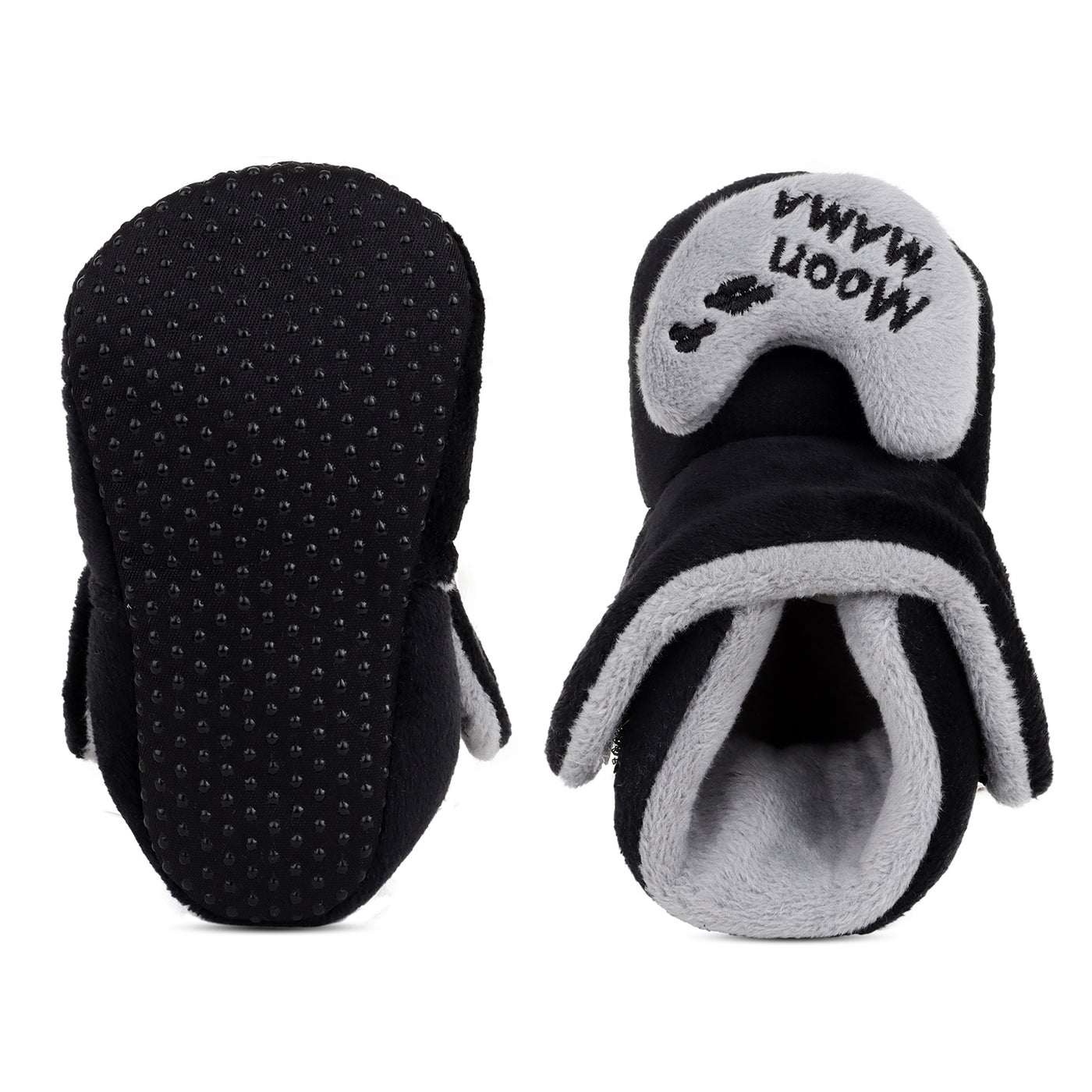 Baby Girls and Baby Boys Ankle Length With Moon Mumma Design Soft Base Booties/Shoes, Black & Grey)