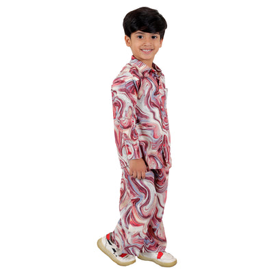 Boys Co-ord Set with Printed Rayon Shirt and Pant, Multicolor