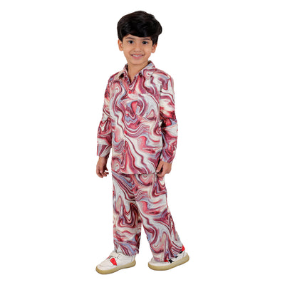 Boys Co-ord Set with Printed Rayon Shirt and Pant, Multicolor