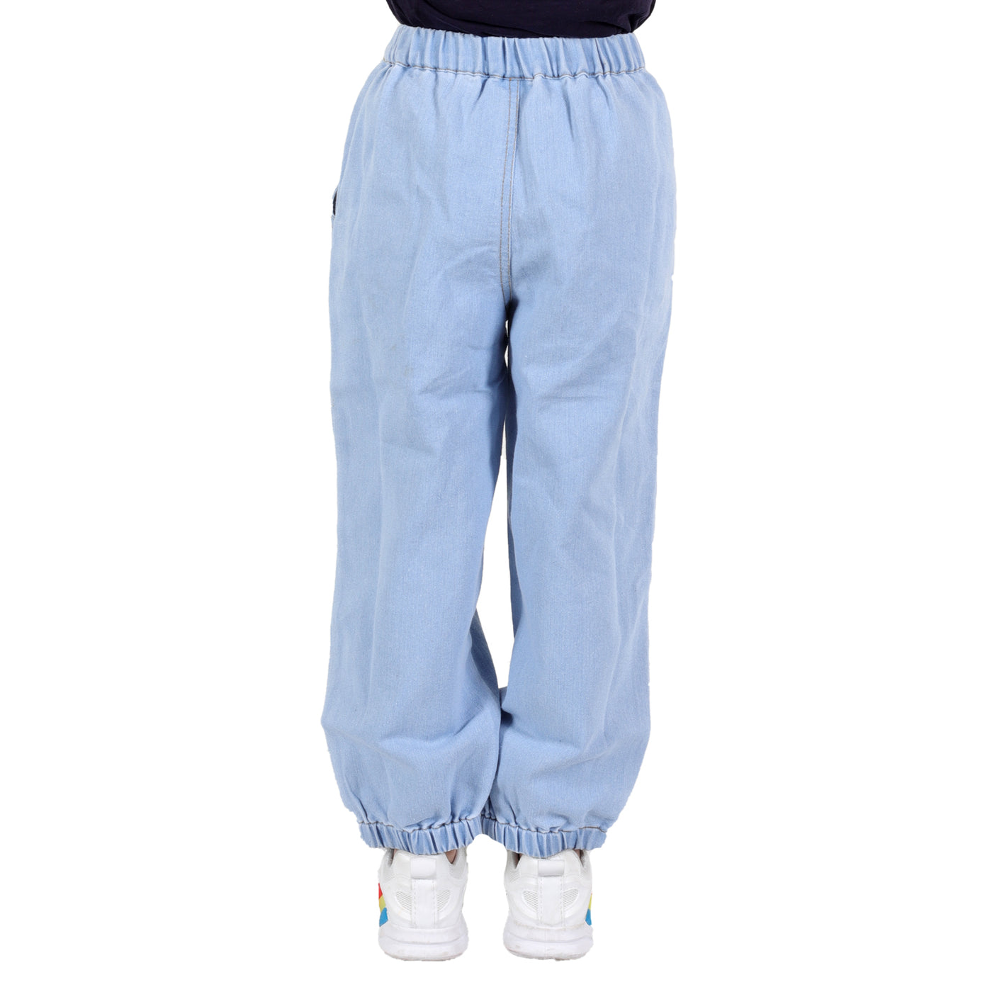 Girl's Stretchable Denim Pants with Elastic Closure, Sky Blue