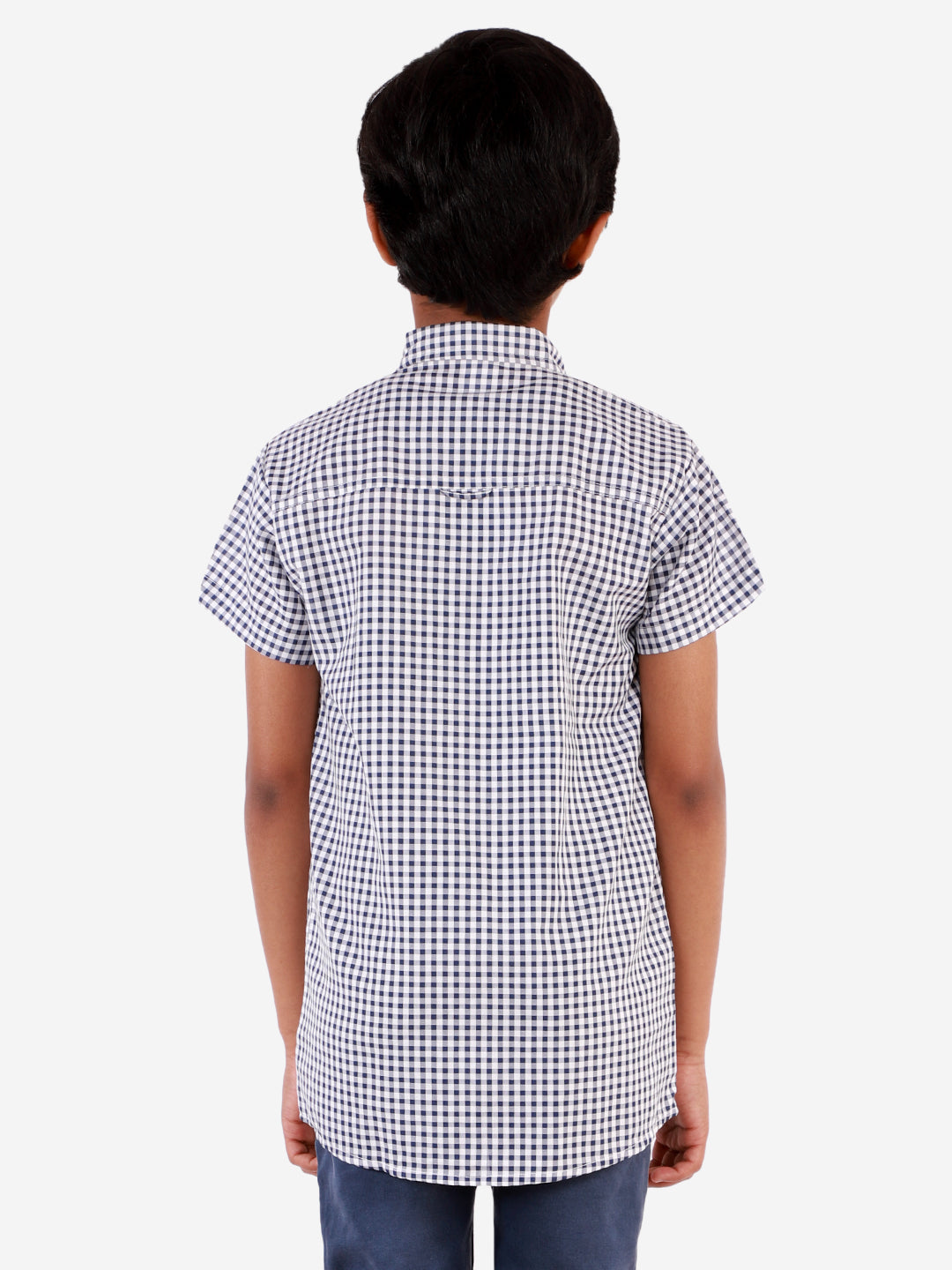 superminis Boy's Cotton Shirt - Regular Fit, Half Sleeves, Collared Neck, Checkered Shirts for Casual Wear, Dark Blue