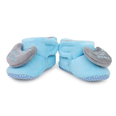 Baby Girls and Baby Boys Ankle Length With Moon Mumma Design Soft Base Booties/Shoes (3-9 Months, Sky Blue & Grey)