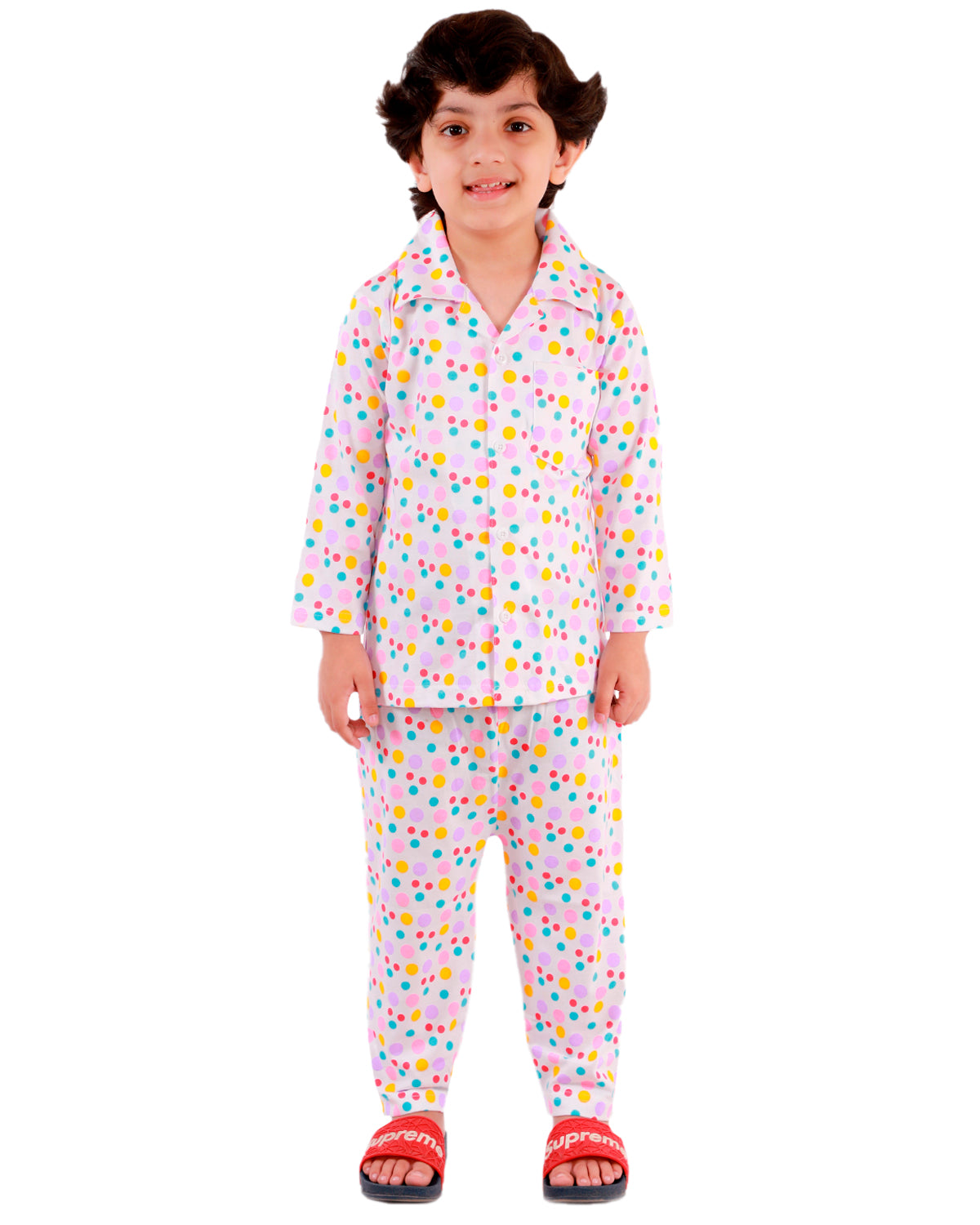 Boy's & Girl's Cotton Printed Night Suit Set, Pack of 1 , Polka Dot