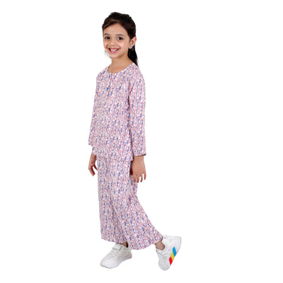 superminis Girls Printed Co-ord Set with Rayon Shirt and Pant, Pink