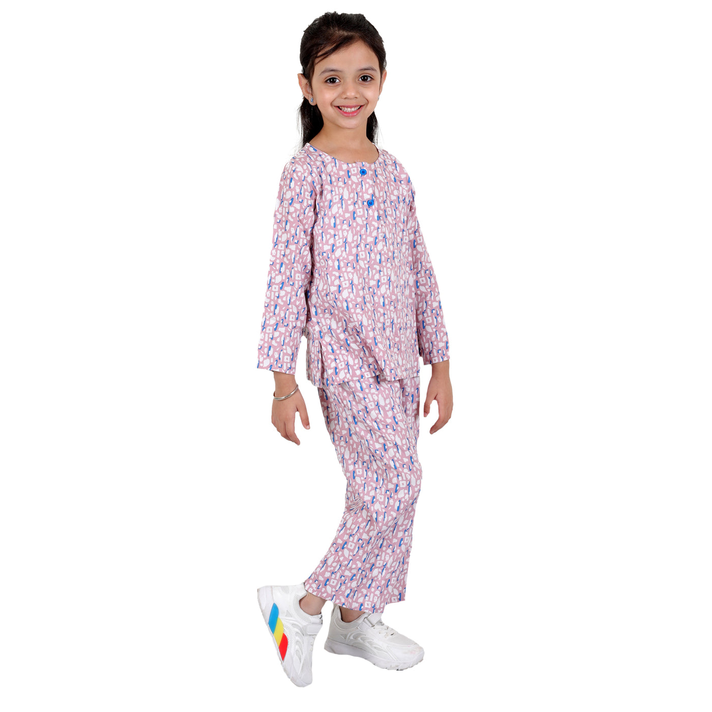 superminis Girls Printed Co-ord Set with Rayon Shirt and Pant, Pink