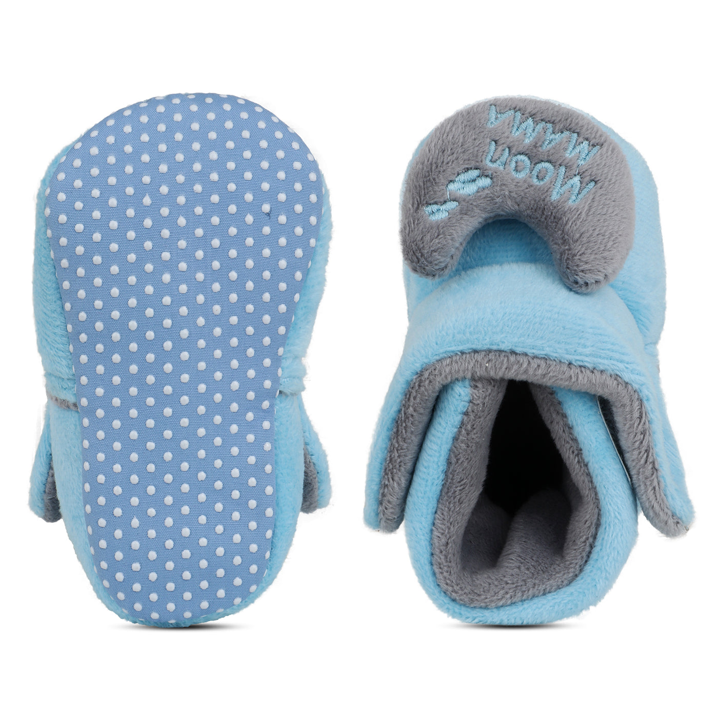 Baby Girls and Baby Boys Ankle Length With Moon Mumma Design Soft Base Booties/Shoes (3-9 Months, Sky Blue & Grey)