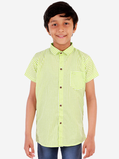 superminis Boy's Cotton Shirt - Regular Fit, Half Sleeves, Collared Neck, Checkered Shirts for Casual Wear, Green