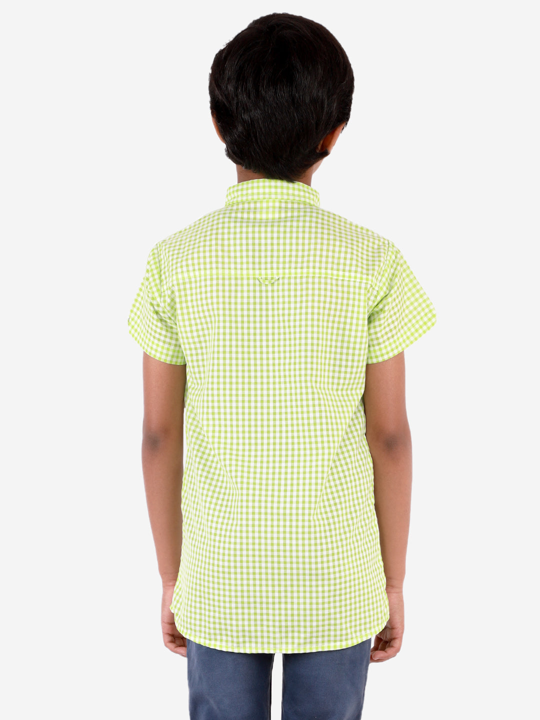 superminis Boy's Cotton Shirt - Regular Fit, Half Sleeves, Collared Neck, Checkered Shirts for Casual Wear, Green