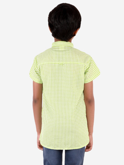 superminis Boy's Cotton Shirt - Regular Fit, Half Sleeves, Collared Neck, Checkered Shirts for Casual Wear, Green