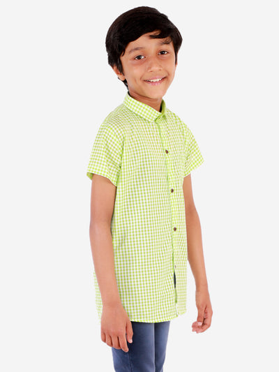 superminis Boy's Cotton Shirt - Regular Fit, Half Sleeves, Collared Neck, Checkered Shirts for Casual Wear, Green