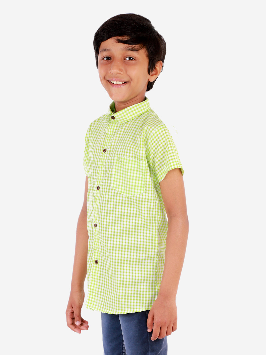 superminis Boy's Cotton Shirt - Regular Fit, Half Sleeves, Collared Neck, Checkered Shirts for Casual Wear, Green