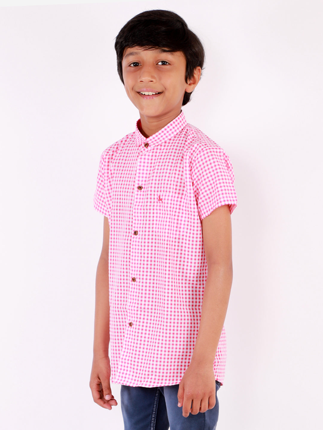 superminis Boy's Cotton Shirt - Regular Fit, Half Sleeves, Collared Neck, Checkered Shirts for Casual Wear, Red