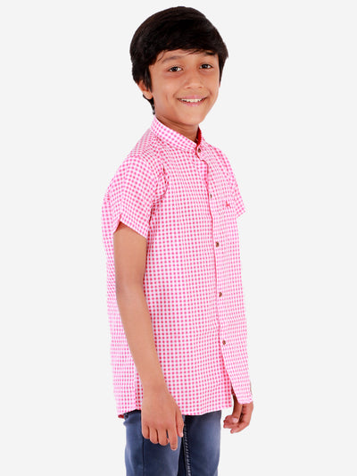 superminis Boy's Cotton Shirt - Regular Fit, Half Sleeves, Collared Neck, Checkered Shirts for Casual Wear, Red