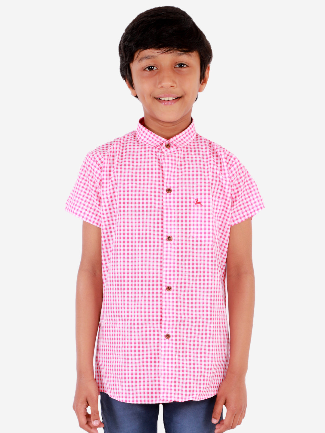 superminis Boy's Cotton Shirt - Regular Fit, Half Sleeves, Collared Neck, Checkered Shirts for Casual Wear, Red