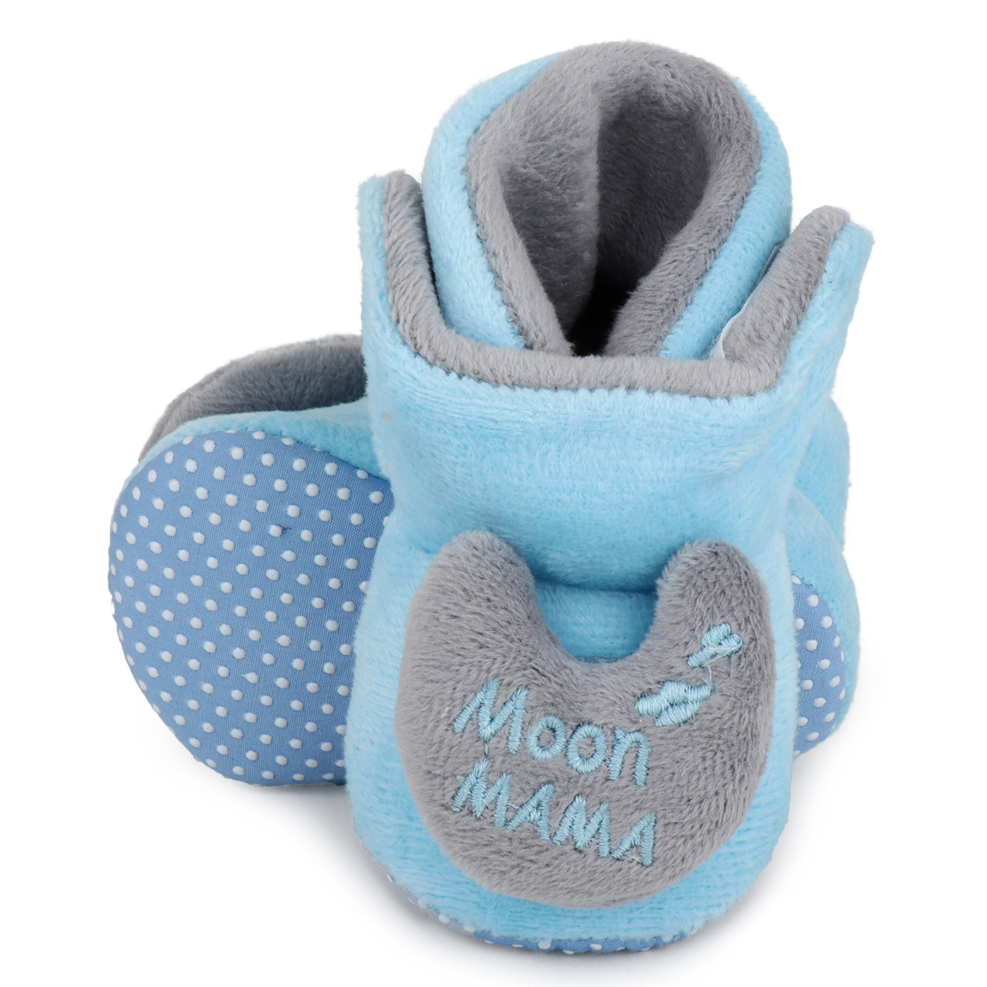 Baby Girls and Baby Boys Ankle Length With Moon Mumma Design Soft Base Booties/Shoes (3-9 Months, Sky Blue & Grey)