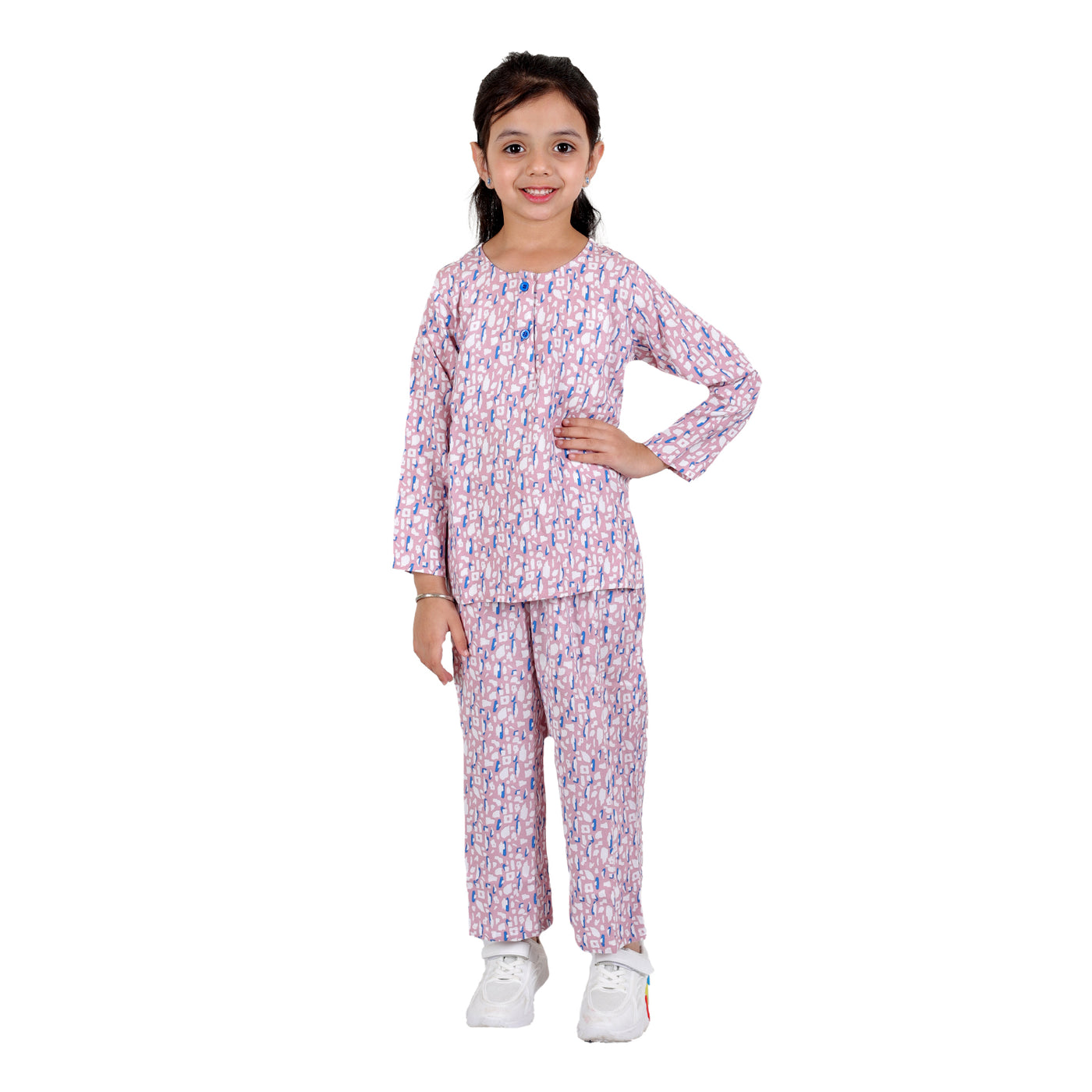 superminis Girls Printed Co-ord Set with Rayon Shirt and Pant, Pink