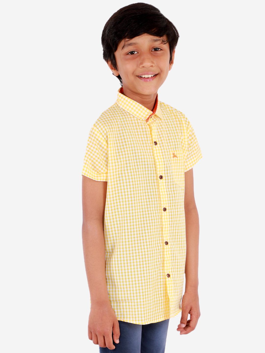 superminis Boy's Cotton Shirt - Regular Fit, Half Sleeves, Collared Neck, Checkered Shirts for Casual Wear, Yellow