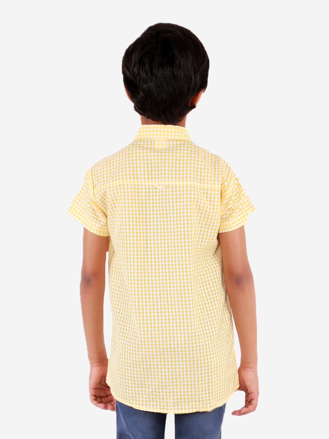 superminis Boy's Cotton Shirt - Regular Fit, Half Sleeves, Collared Neck, Checkered Shirts for Casual Wear, Yellow