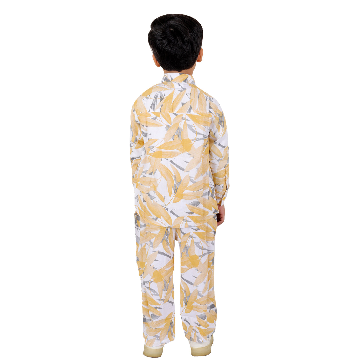 Boys Co-ord Set with Printed Rayon Shirt and Pant, Yellow