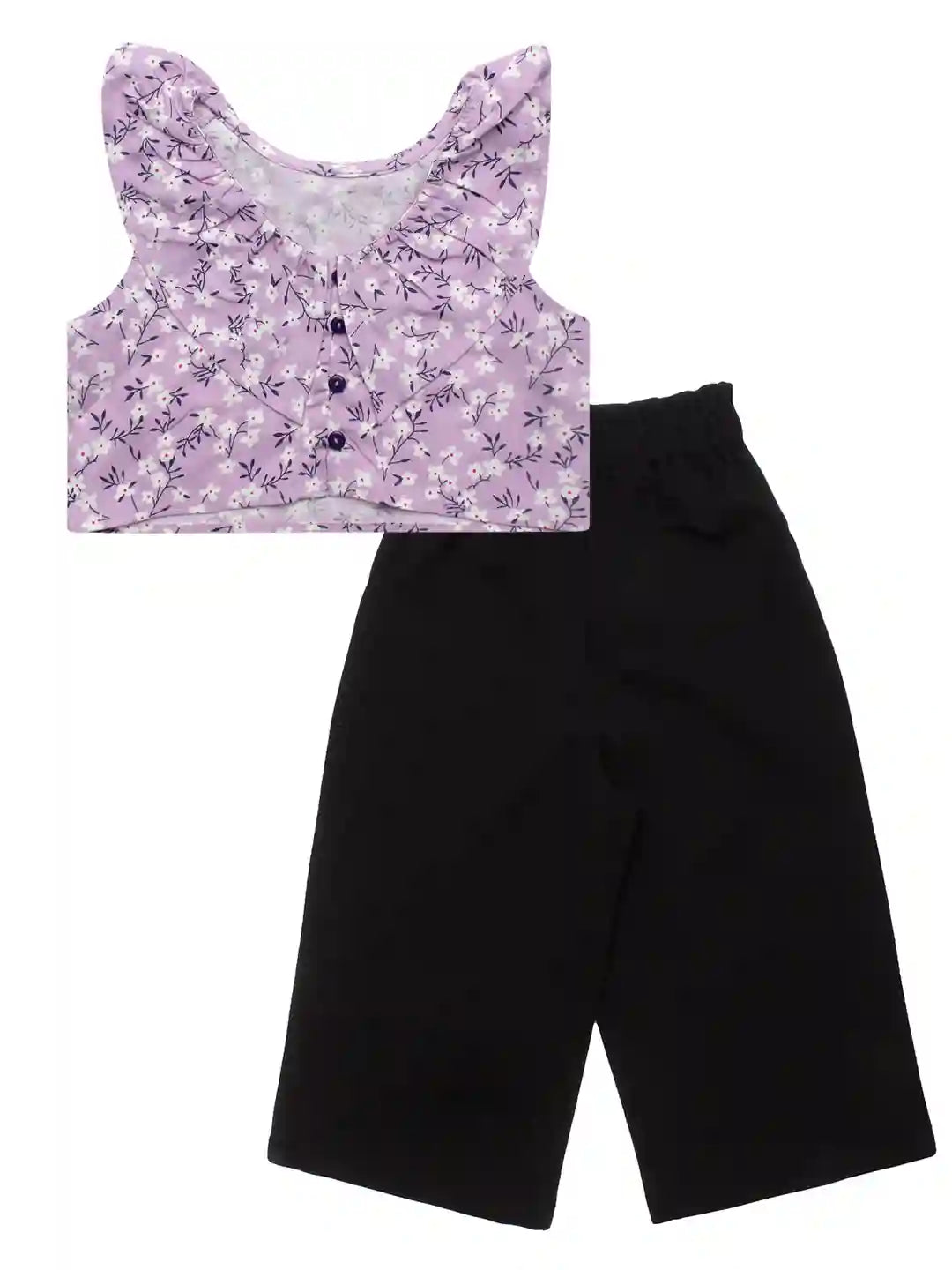 Girls Crop Top & Trouser Set, Floral Print, Lavender Colour