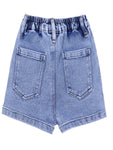 Girls Solid Print Folded-Bottom Style Denim Shorts, Blue