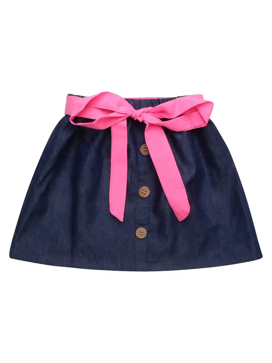 Girls Pure Cotton Denim Top with Skirt Co-ord Set, Navy Blue Colour