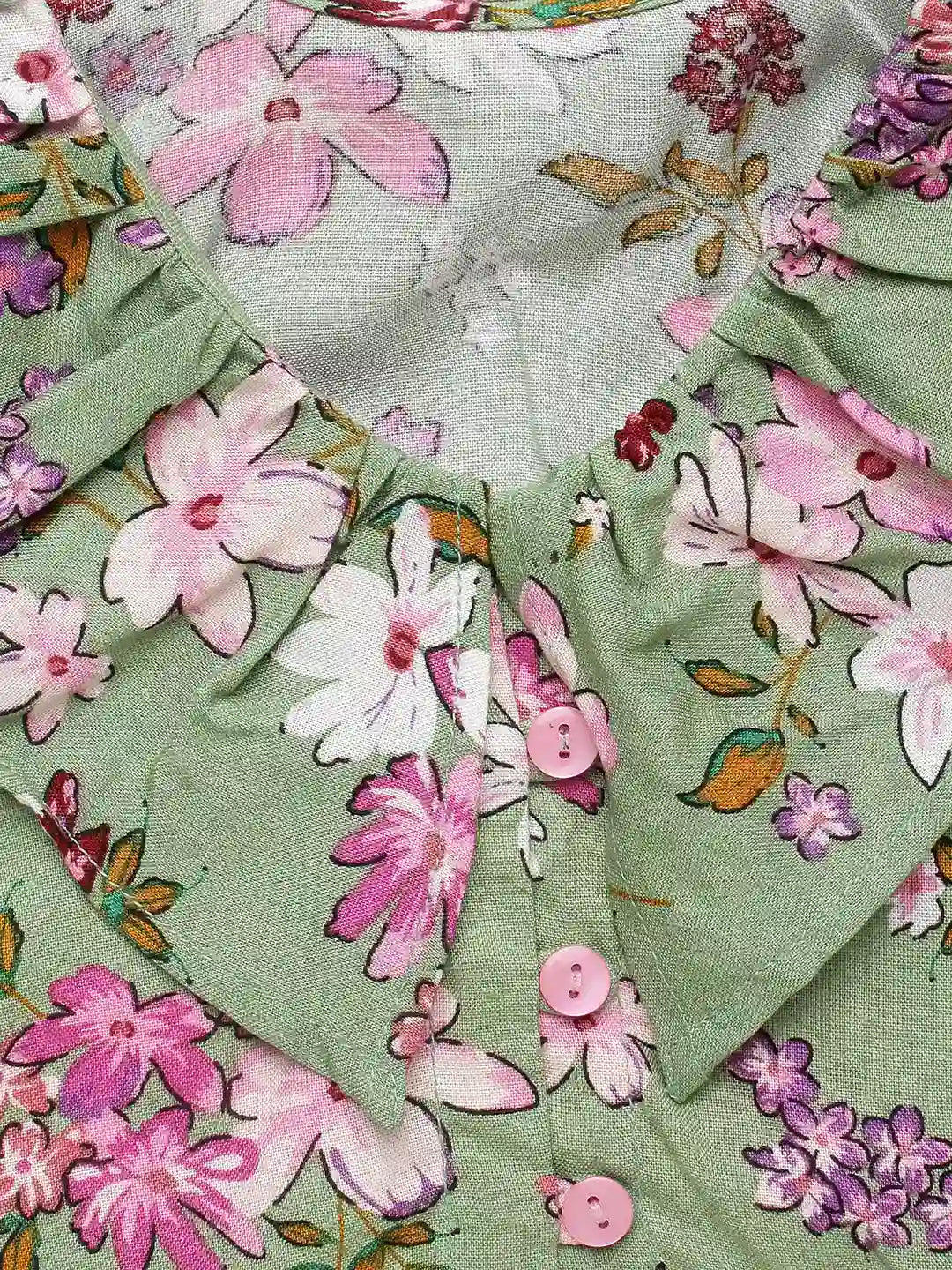 Girls Crop Top & Trouser Set, Floral Print, Green Colour