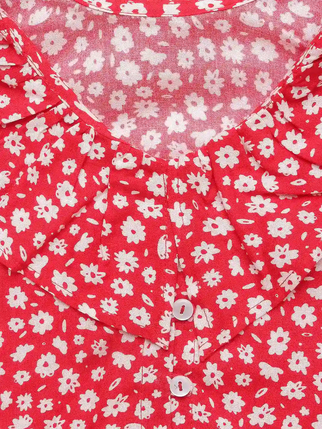 Girls Crop Top & Trouser Set, Floral Print, Red Colour