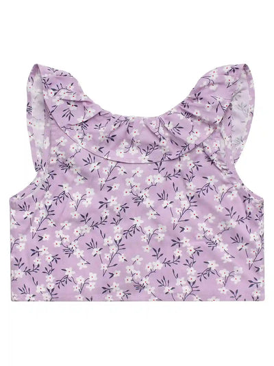 Girls Crop Top & Trouser Set, Floral Print, Lavender Colour