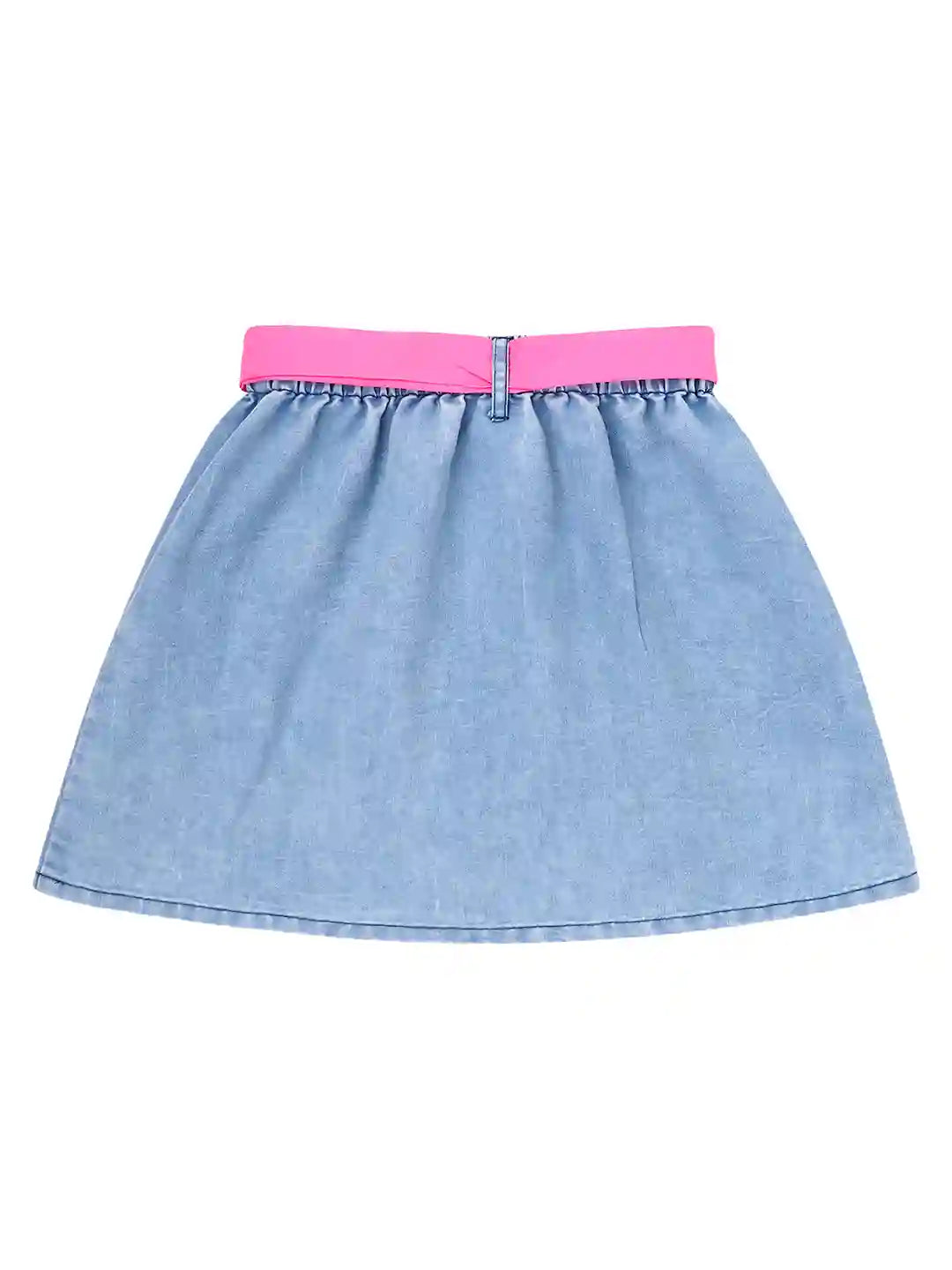 Girls Pure Cotton Denim Top with Skirt Co-ord Set, Blue Colour