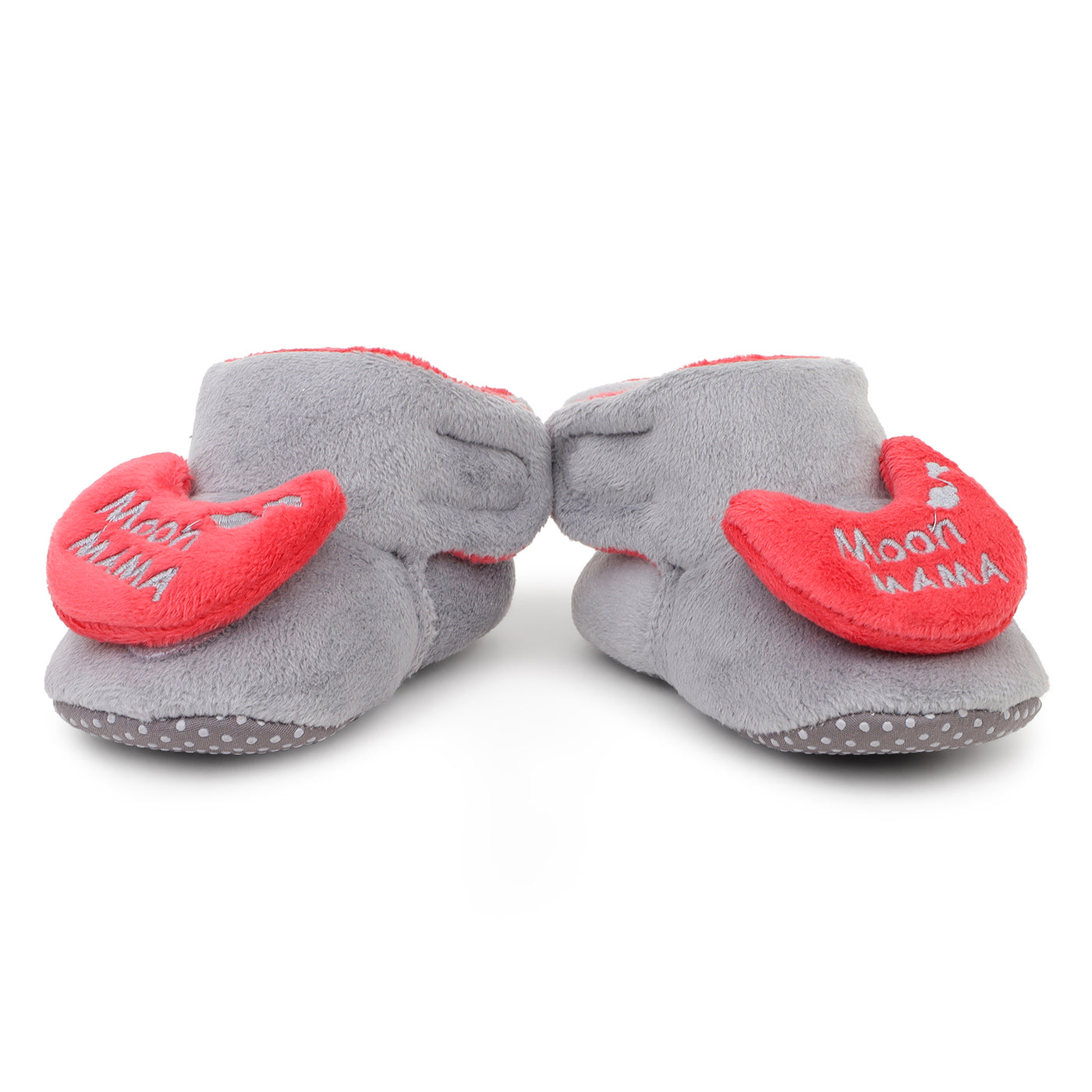 Baby Girls and Baby Boys Ankle Length With Moon Mumma Design Soft Base Booties/Shoes (3-9 Months, Grey & Red)