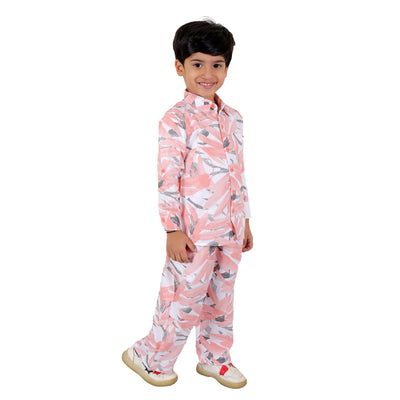 Boys Co-ord Set with Printed Rayon Shirt and Pant, Pink