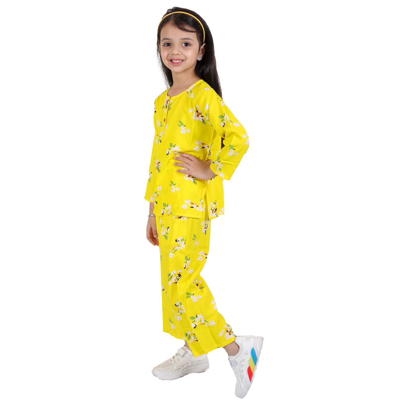 superminis Girls Printed Co-ord Set with Rayon Shirt and Pant, Yellow