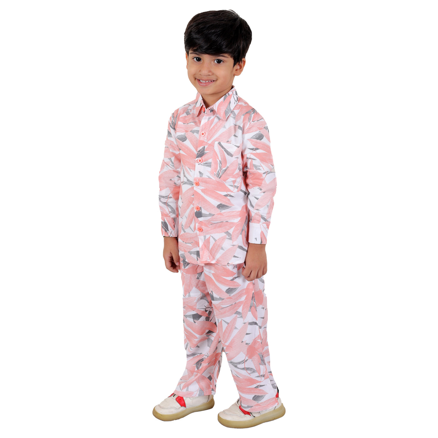 Boys Co-ord Set with Printed Rayon Shirt and Pant, Pink