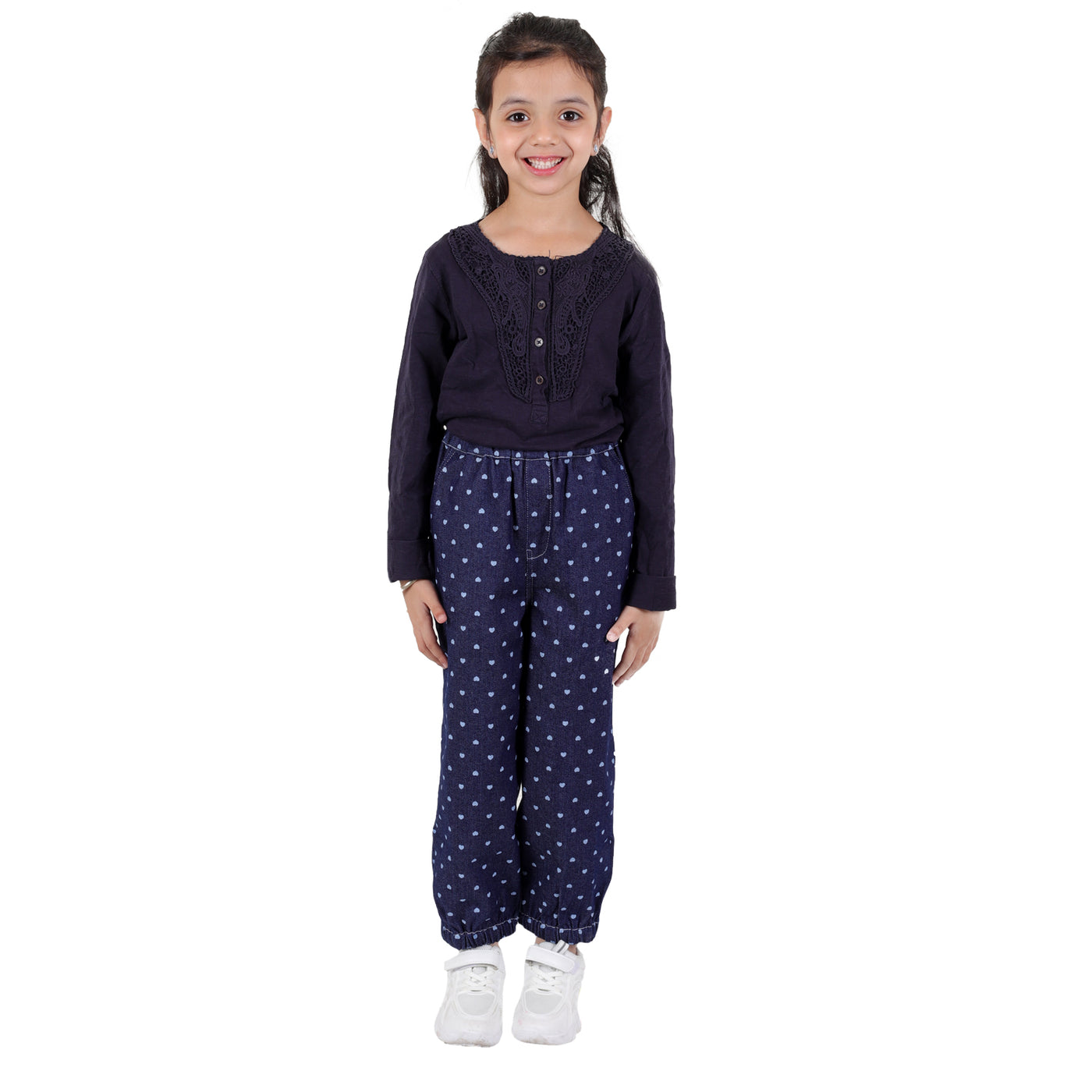 Girl's Stretchable Denim Pants with Elastic Closure, Navy Blue