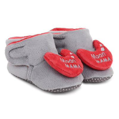 Baby Girls and Baby Boys Ankle Length With Moon Mumma Design Soft Base Booties/Shoes (3-9 Months, Grey & Red)