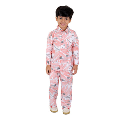 Boys Co-ord Set with Printed Rayon Shirt and Pant, Pink