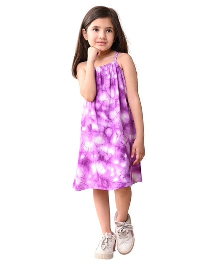 Baby Girls Rayon Tie Dye Print A Line Sleeveless Frock Dress with Shoulder Strap , Purple