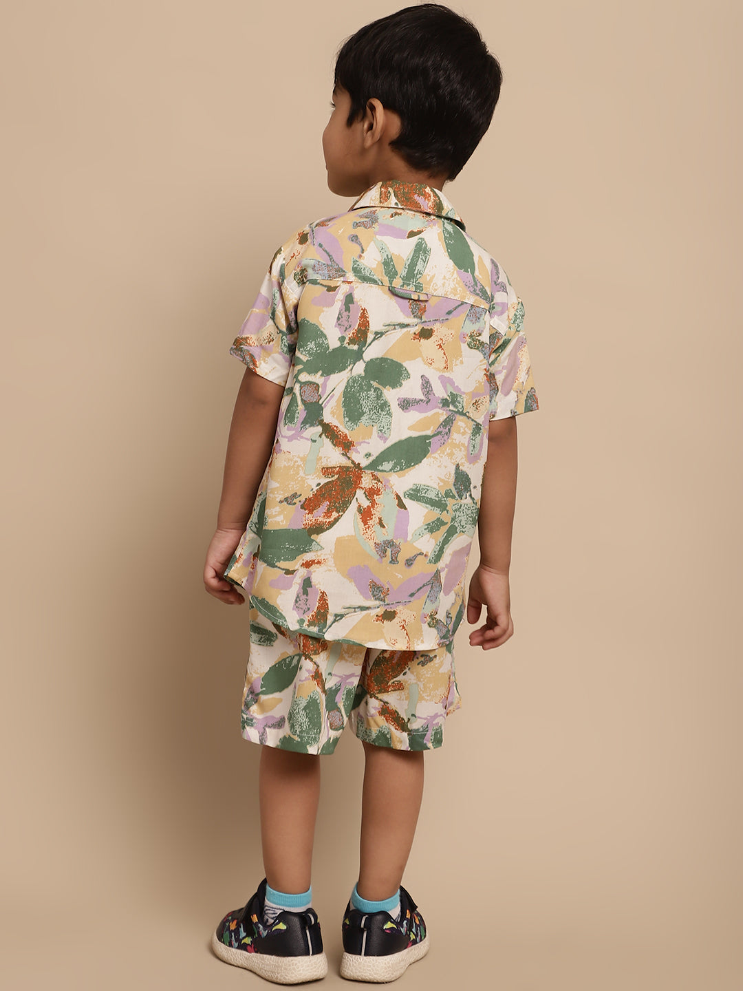 Boys Co-ord Set With Printed Rayon Shirt and Shorts, Green