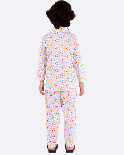 Boy's & Girl's Cotton Printed Night Suit Set, Pack of 1 , Polka Dot