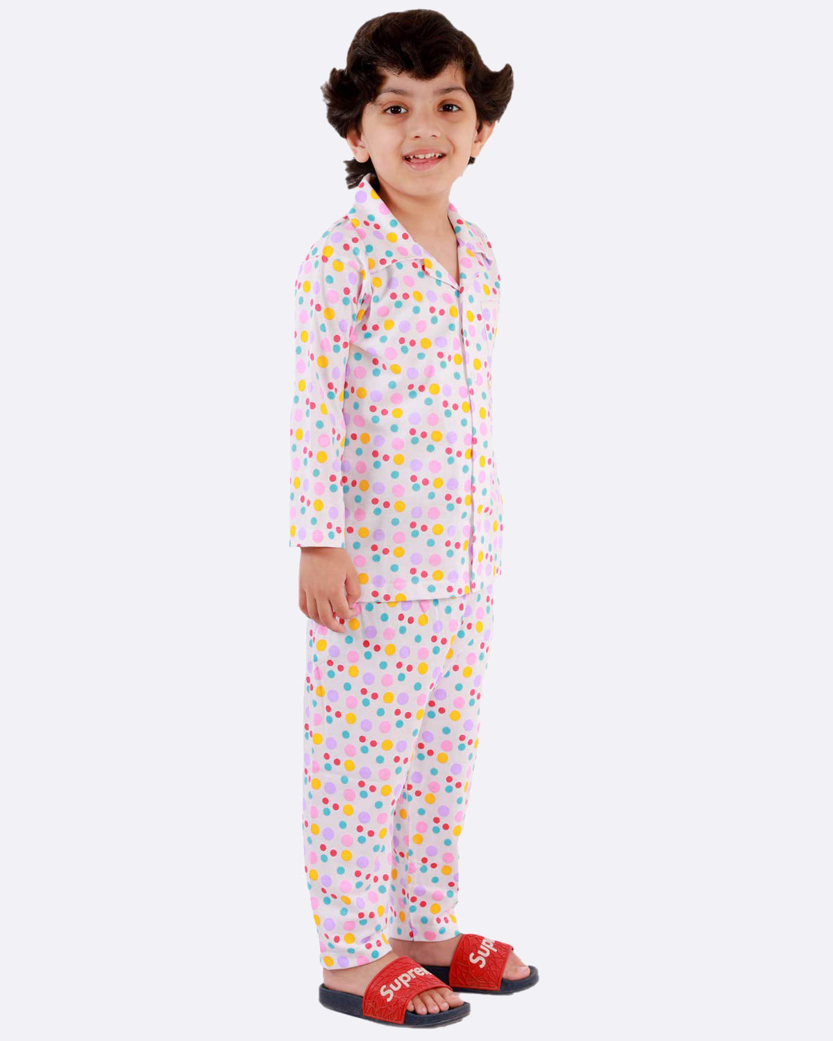 Boy's & Girl's Cotton Printed Night Suit Set, Pack of 1 , Polka Dot