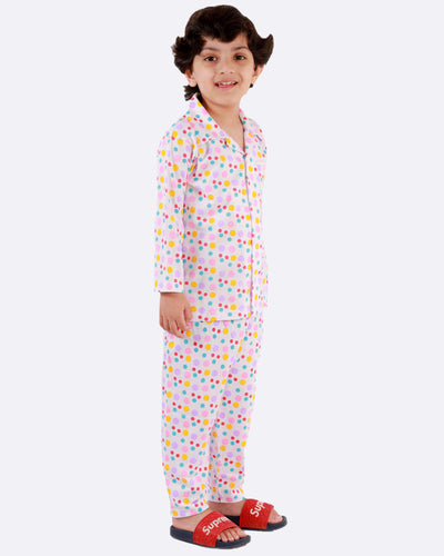 Boy's & Girl's Cotton Printed Night Suit Set, Pack of 1 , Polka Dot