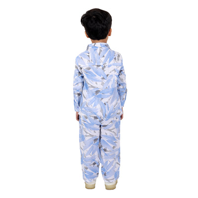 Boys Co-ord Set with Printed Rayon Shirt and Pant,  Sky Blue