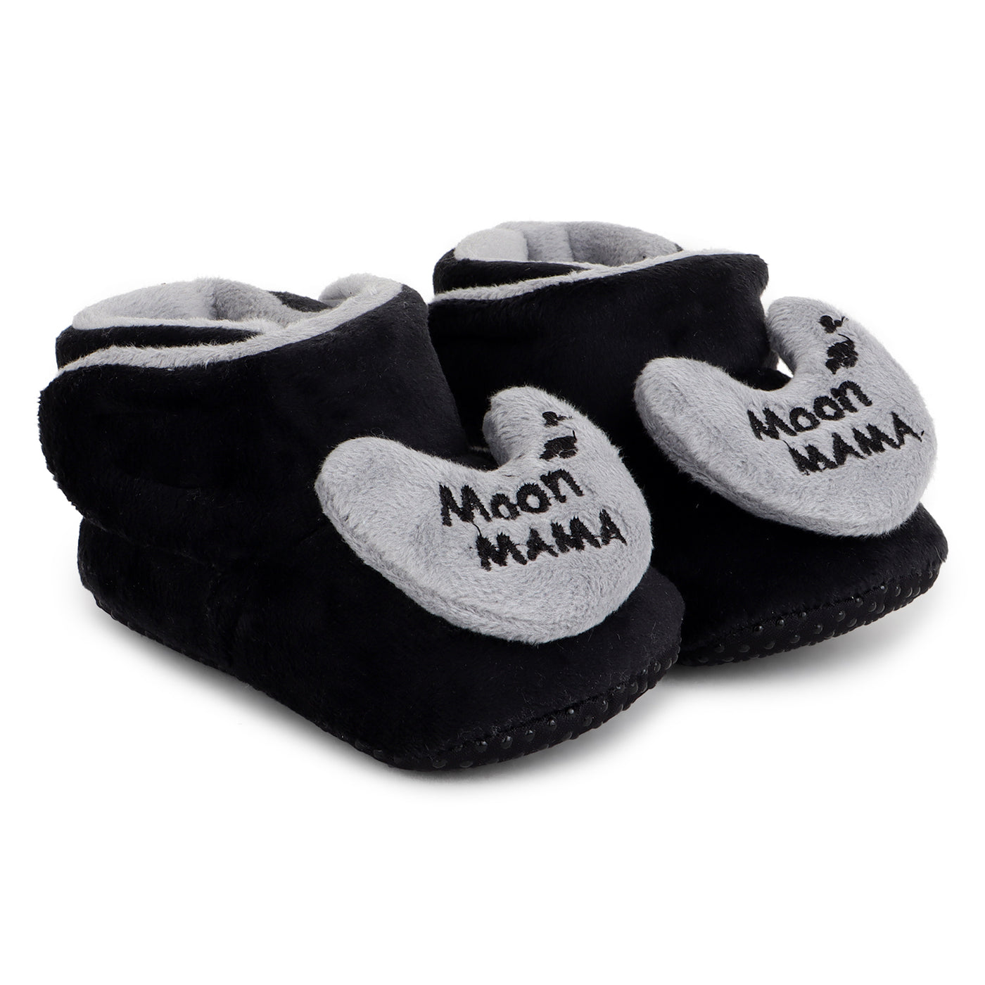 Baby Girls and Baby Boys Ankle Length With Moon Mumma Design Soft Base Booties/Shoes, Black & Grey)