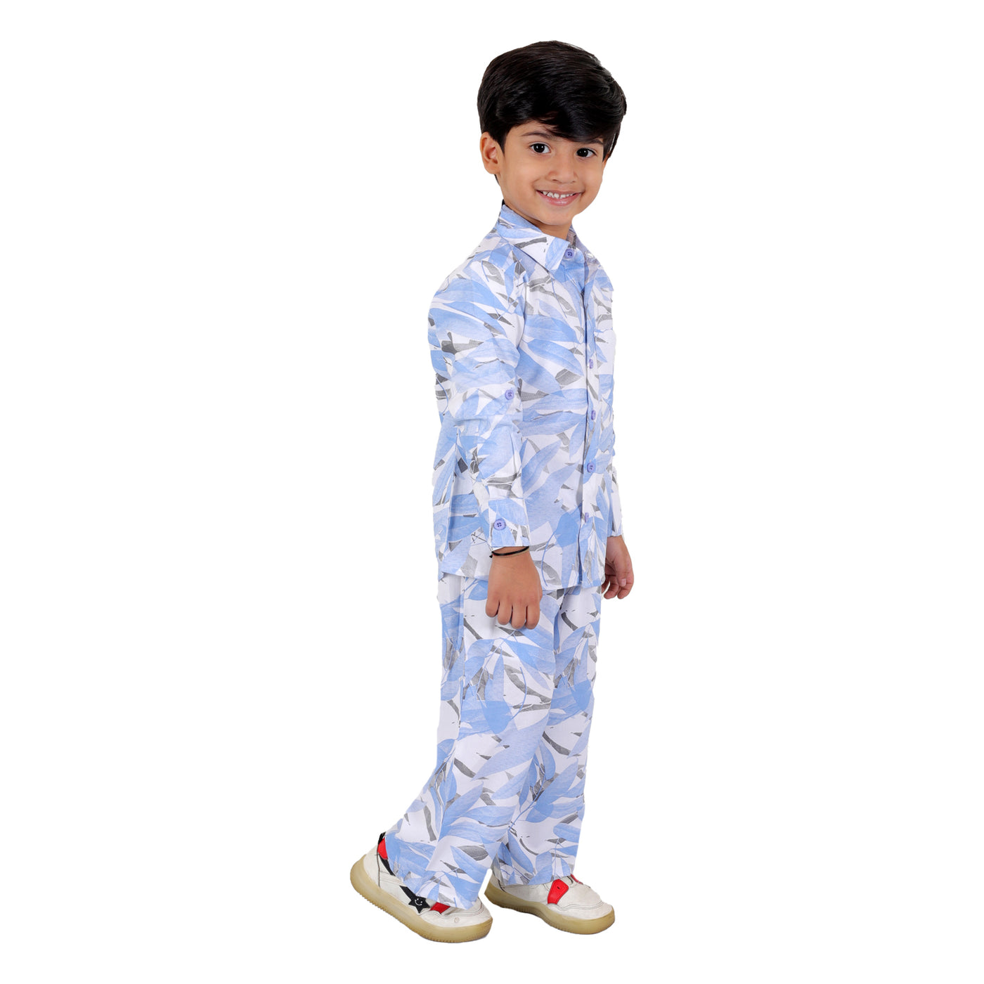 Boys Co-ord Set with Printed Rayon Shirt and Pant,  Sky Blue