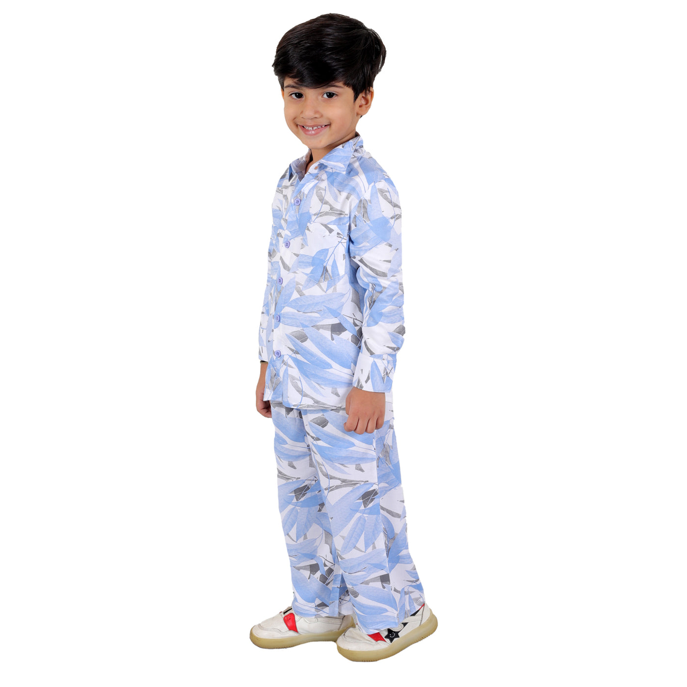 Boys Co-ord Set with Printed Rayon Shirt and Pant,  Sky Blue