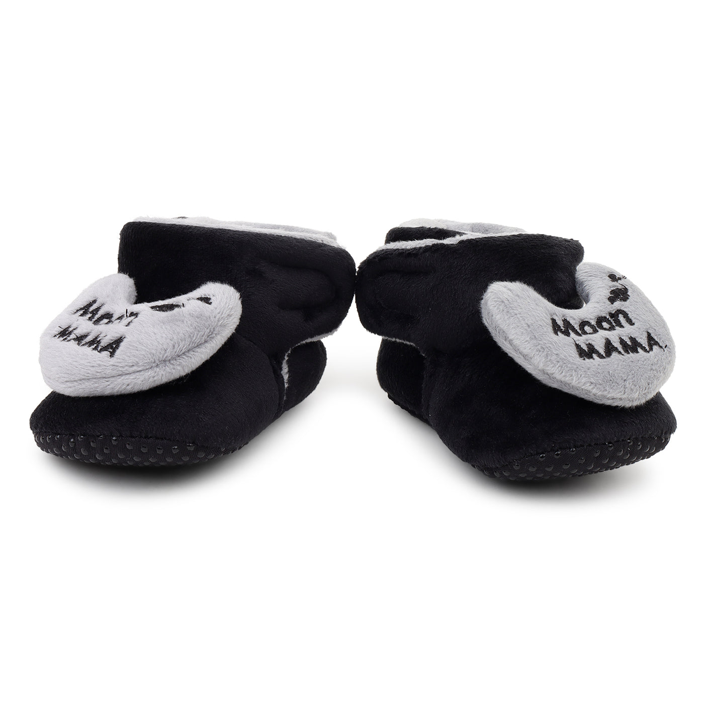 Baby Girls and Baby Boys Ankle Length With Moon Mumma Design Soft Base Booties/Shoes, Black & Grey)