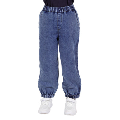 Girl's Stretchable Denim Pants with Elastic Closure, Blue