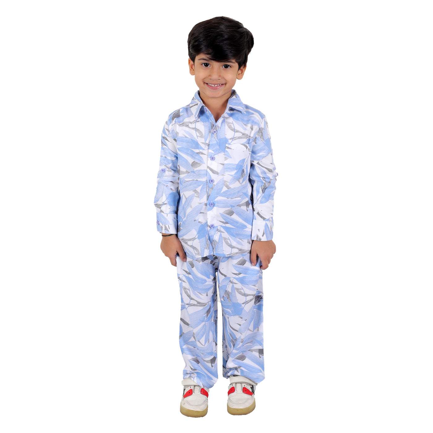 Boys Co-ord Set with Printed Rayon Shirt and Pant,  Sky Blue