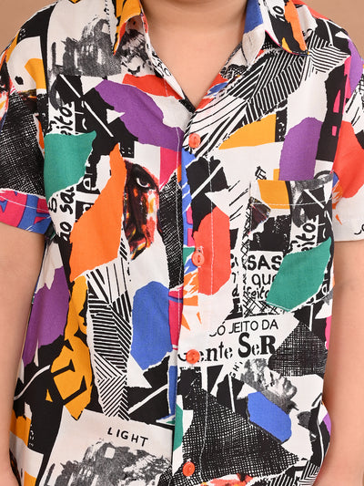 Boys Coordinated Set With Printed Rayon Shirt and Shorts, Multicolor